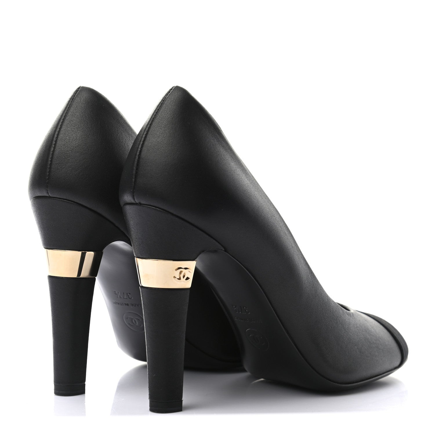 Chanel Lambskin Grosgrain Cap Toe CC Pumps 37.5 Black 4 of 9