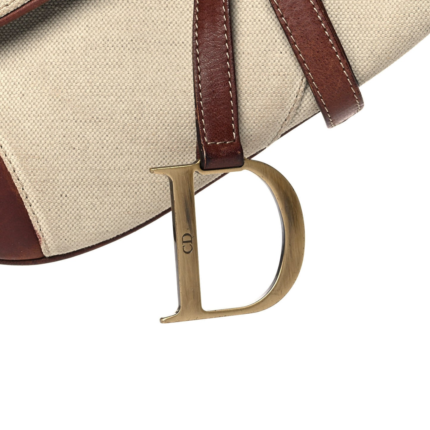 Canvas Calfskin Saddle Bag Beige