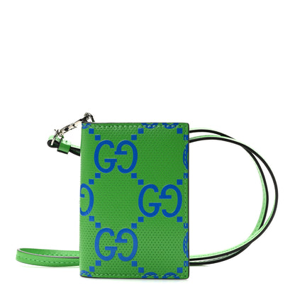 Gucci Calfskin GG Tennis Bi-Color Embossed Card Case Joy Green Joy Blue 1 of 7