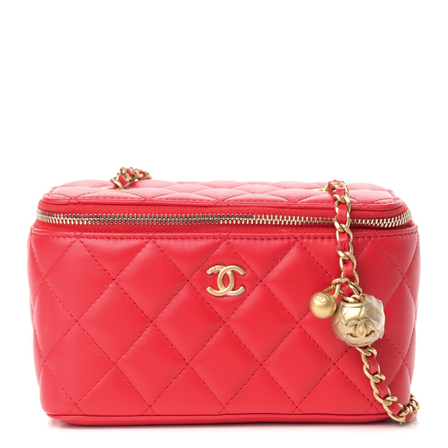 Chanel Lambskin Quilted Pearl Crush Small Vanity Case With Chain Red 1 of 9