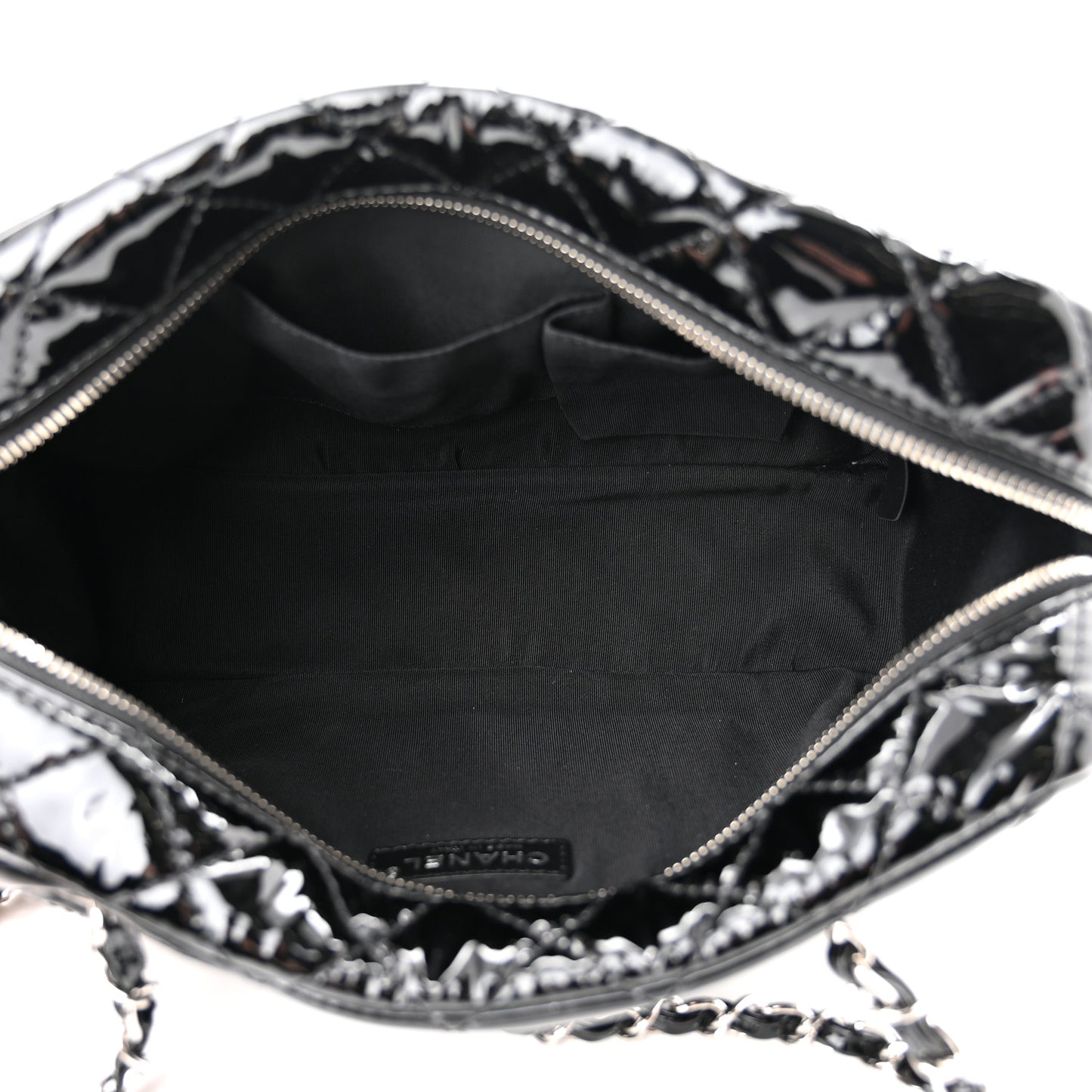Patent Quilted Bowler Bag Black