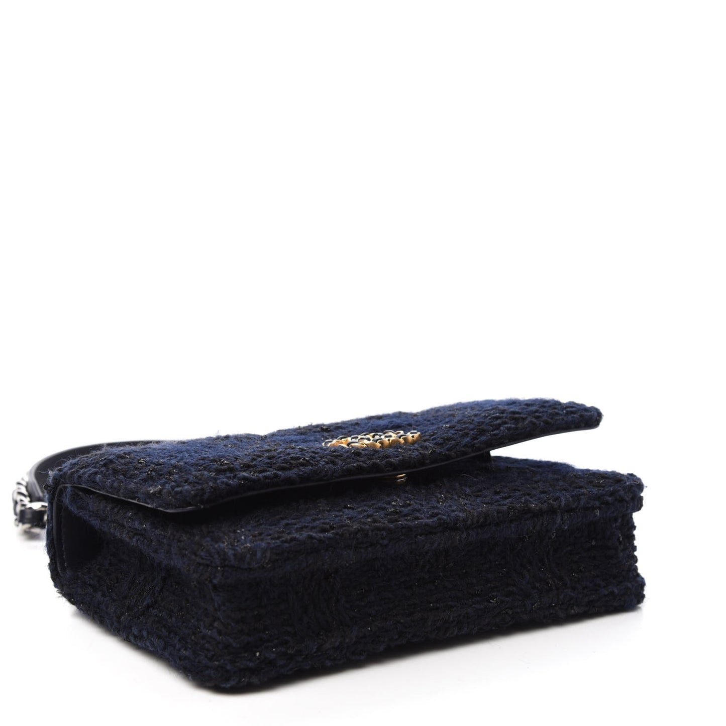 Wool Tweed Lambskin Quilted Chanel 19 Wallet On Chain WOC Blue Black
