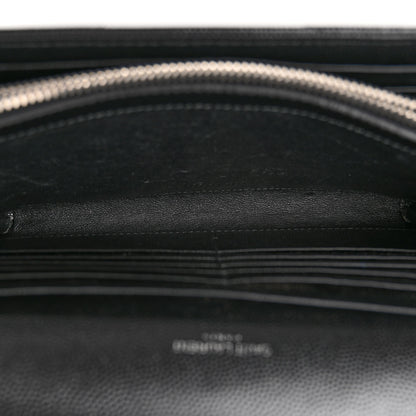 Saint Laurent Grain De Poudre Matelasse Chevron Monogram Chain Wallet Black 5 of 9