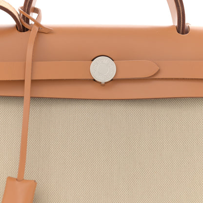 Hermes Military Toile Vache Hunter Herbag Zip Retourne 31 PM Beton Naturel 9 of 12