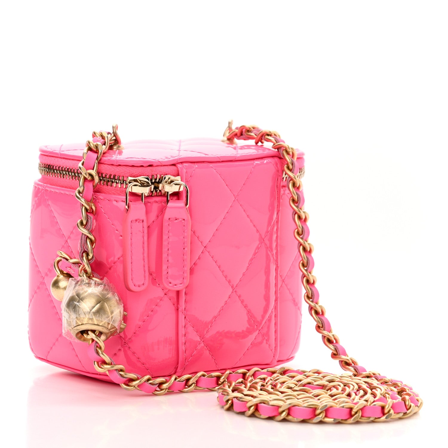 Chanel Patent Quilted Pearl Crush Mini Vanity Case With Chain Neon Pink 3 of 12