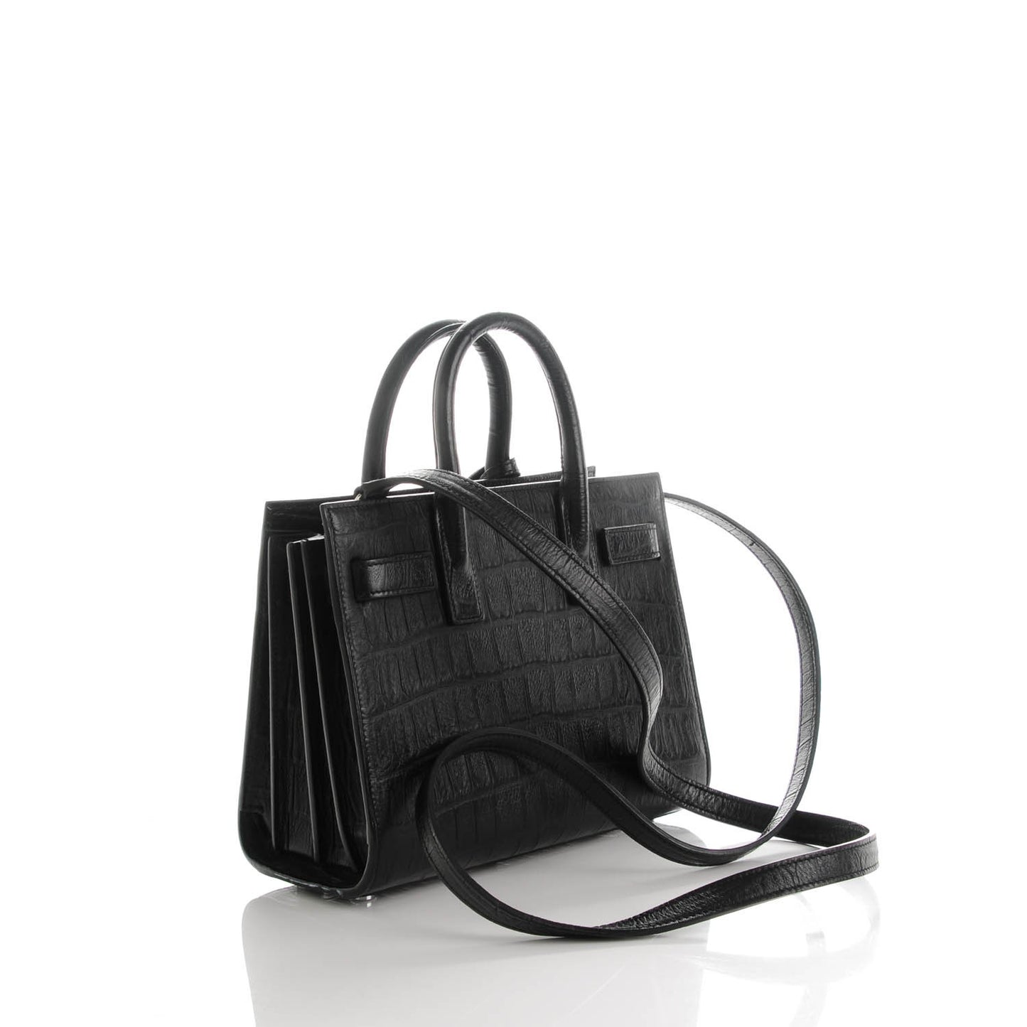 Calfskin Crocodile Embossed Nano Sac De Jour Black