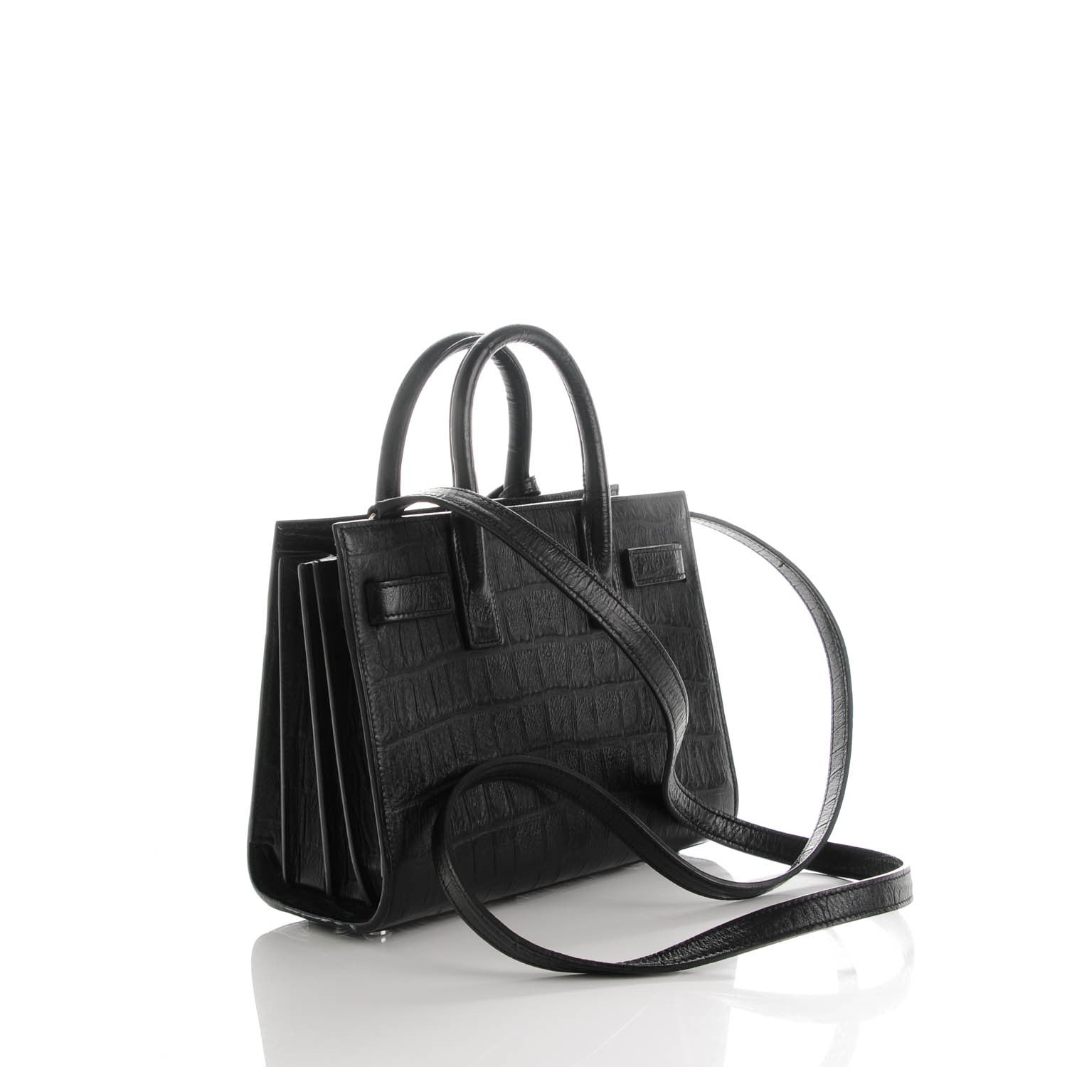 Saint Laurent Calfskin Crocodile Embossed Nano Sac De Jour Black 3 of 6