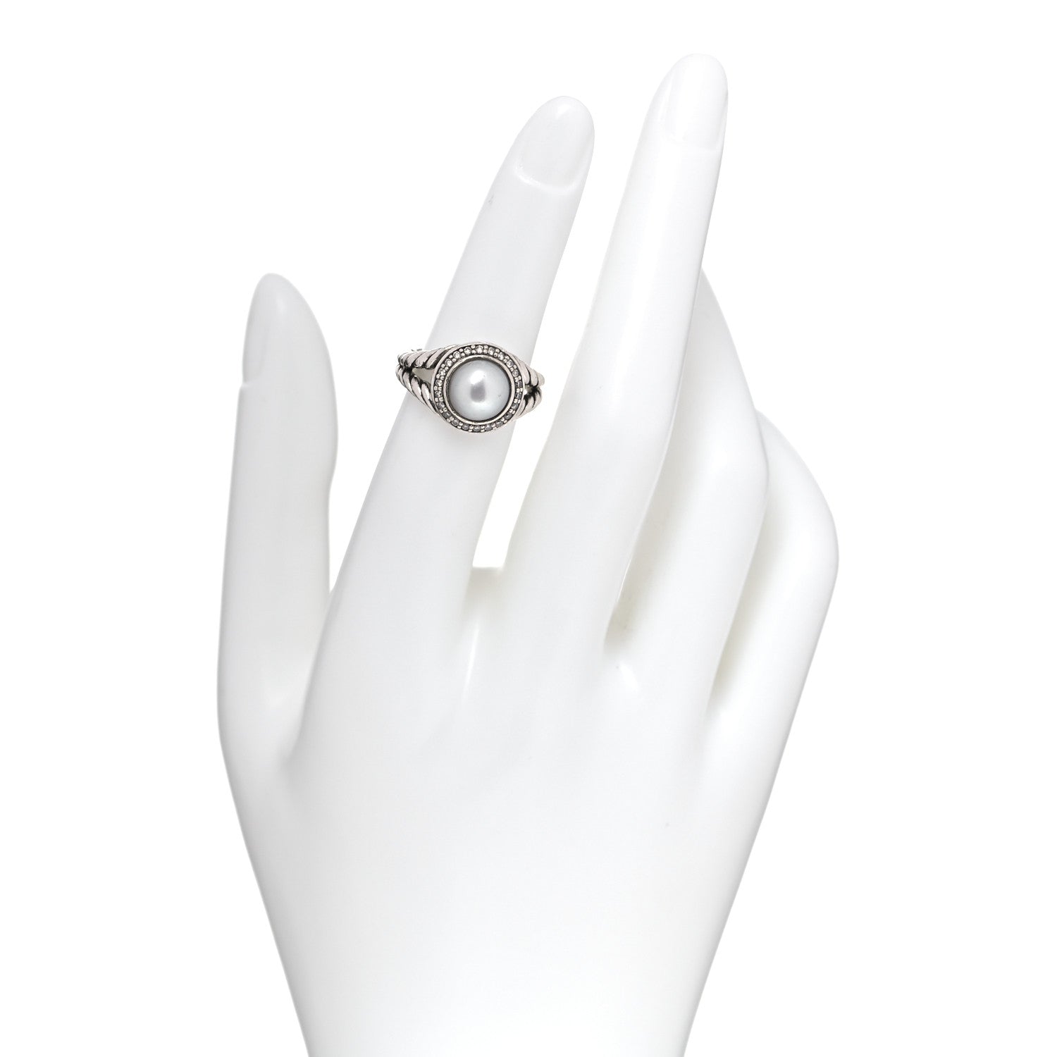 David Yurman Sterling Silver Diamond Pearl 8mm Petite Cerise Ring 49 5 2 of 5