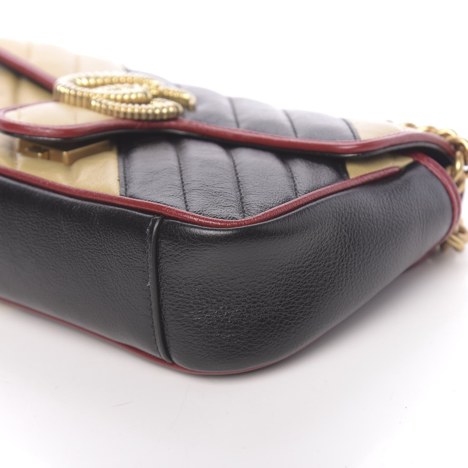 Gucci Azalea Calfskin Matelasse Diagonal Patchwork Mini Torchon GG Marmont Shoulder Bag Black Beige Romantic Cerise 9 of 10