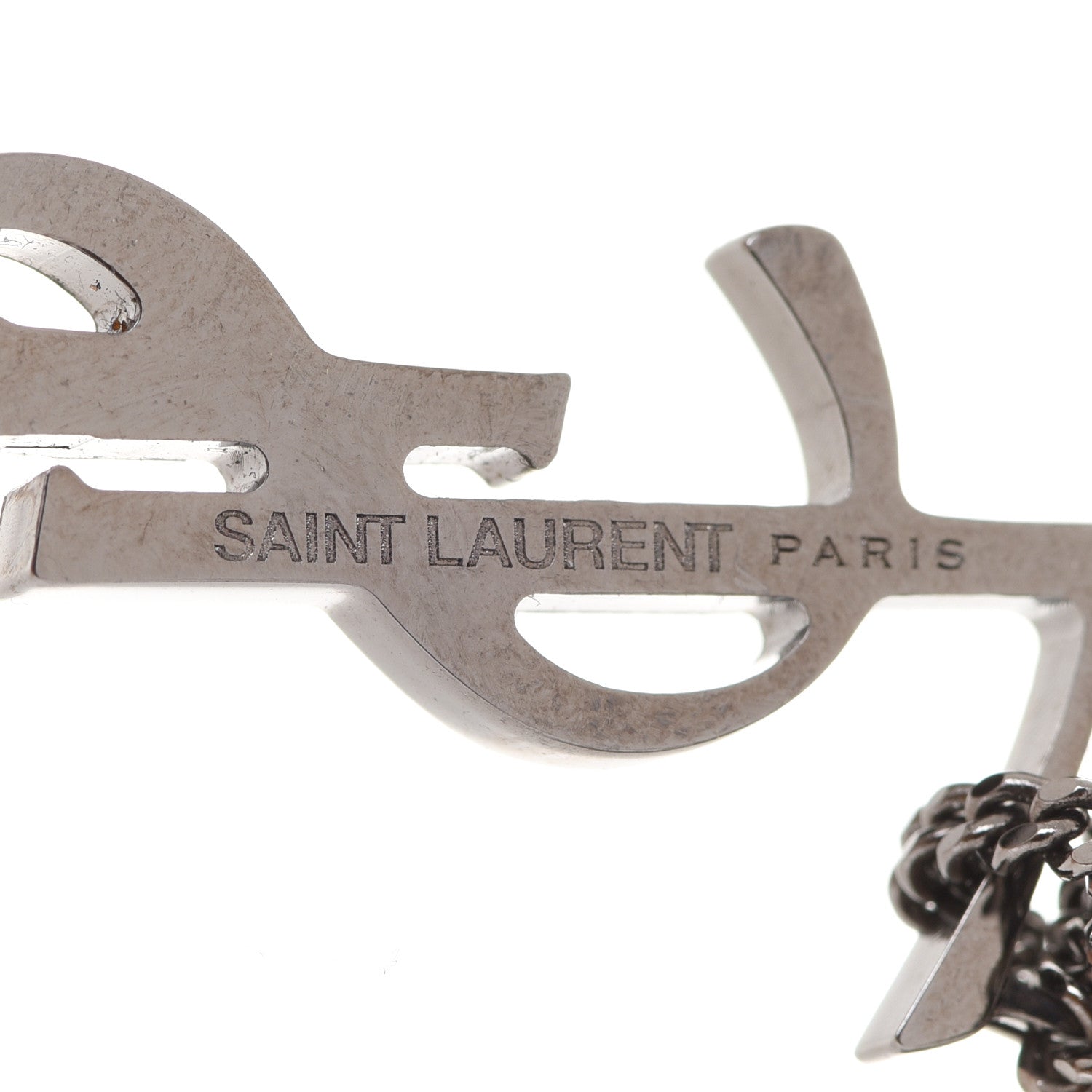 Saint Laurent Brass Monogram Chain Earrings 4 of 5
