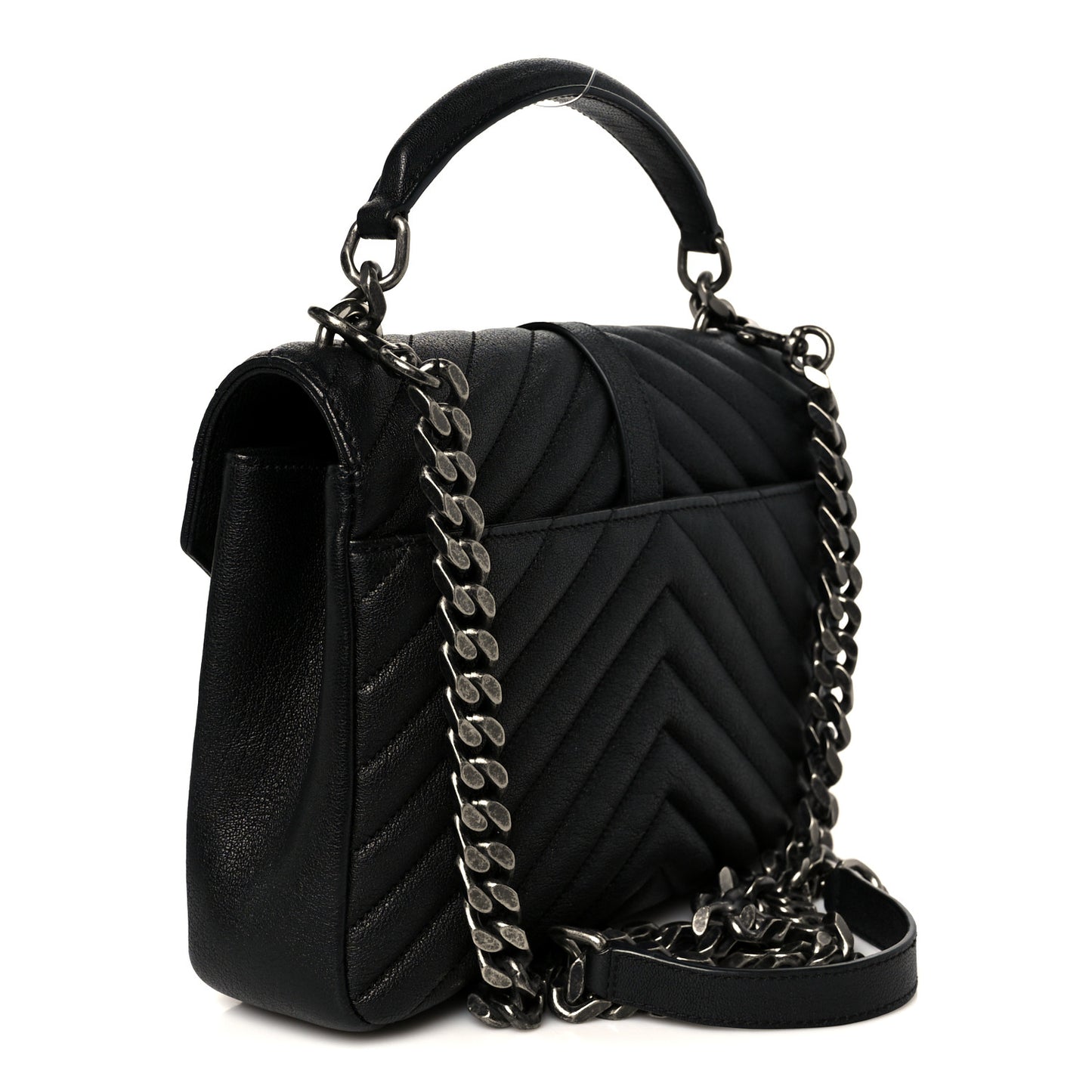 Sheepskin Matelasse Chevron Monogram Medium College Bag Black