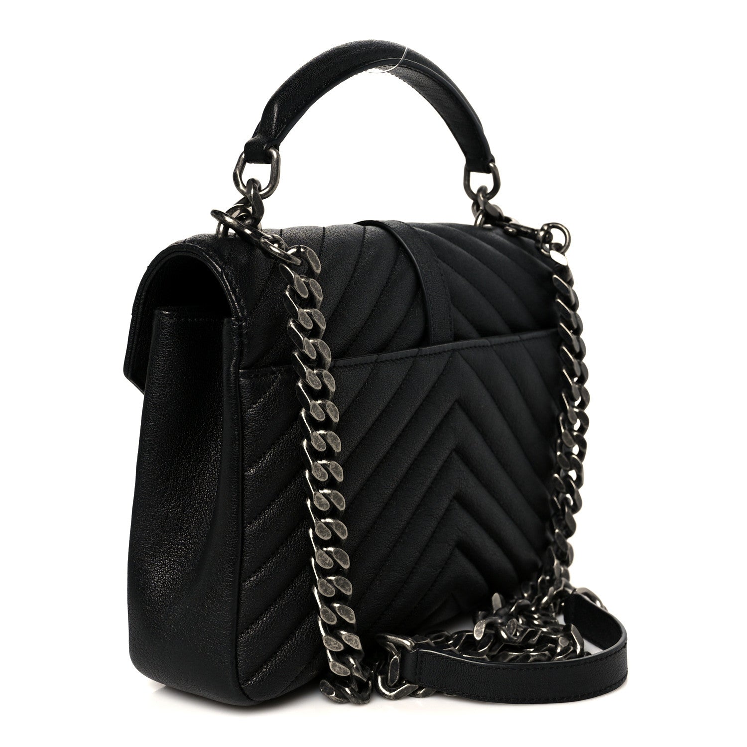 Saint Laurent Sheepskin Matelasse Chevron Monogram Medium College Bag Black 2 of 11