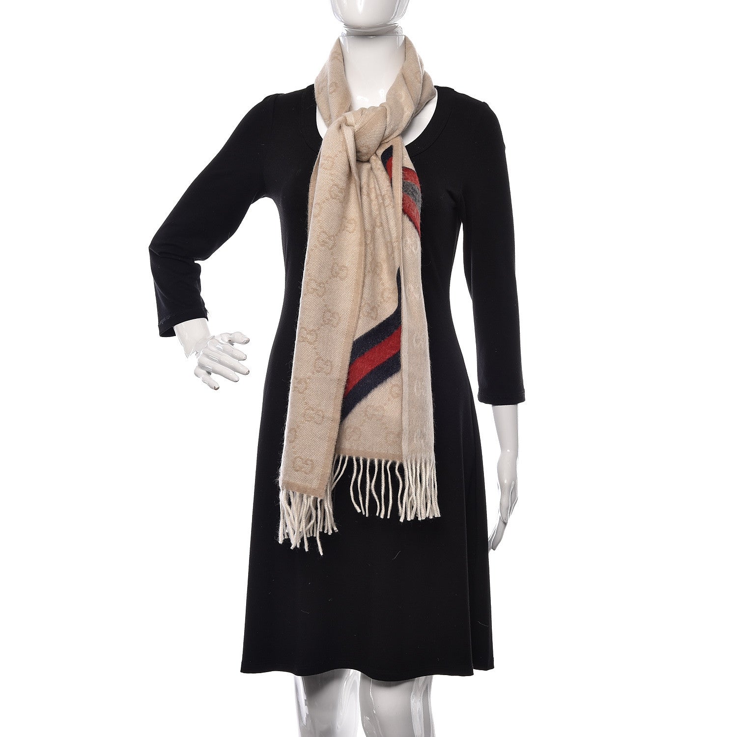 Gucci Wool Angora Monogram Web New Nikky Scarf Sand Blue 2 of 5