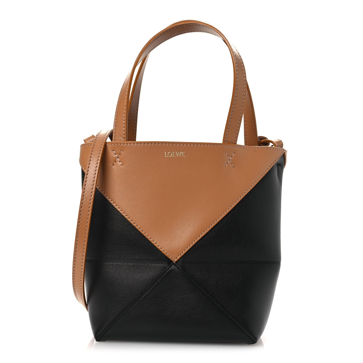 Loewe Shiny Calfskin Mini Puzzle Fold Tote Warm Desert Black 1 of 12