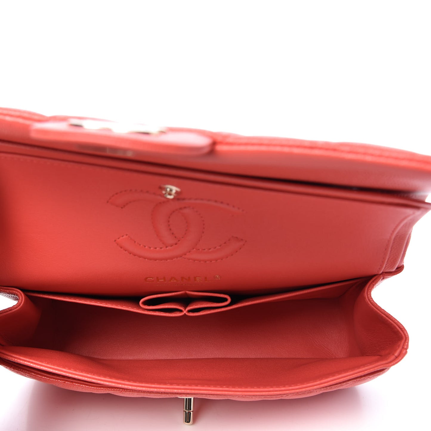 Caviar Quilted Small Double Flap Red