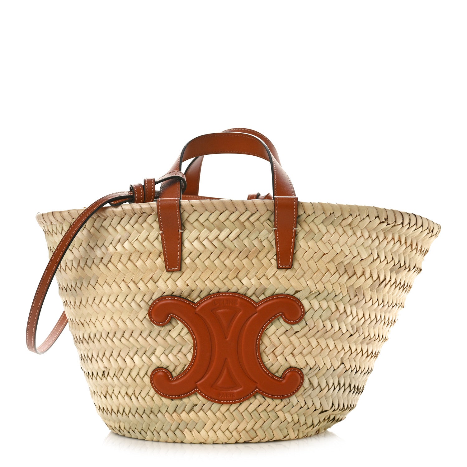 Celine Raffia Calfskin Triomphe Teen Panier Tan 1 of 9