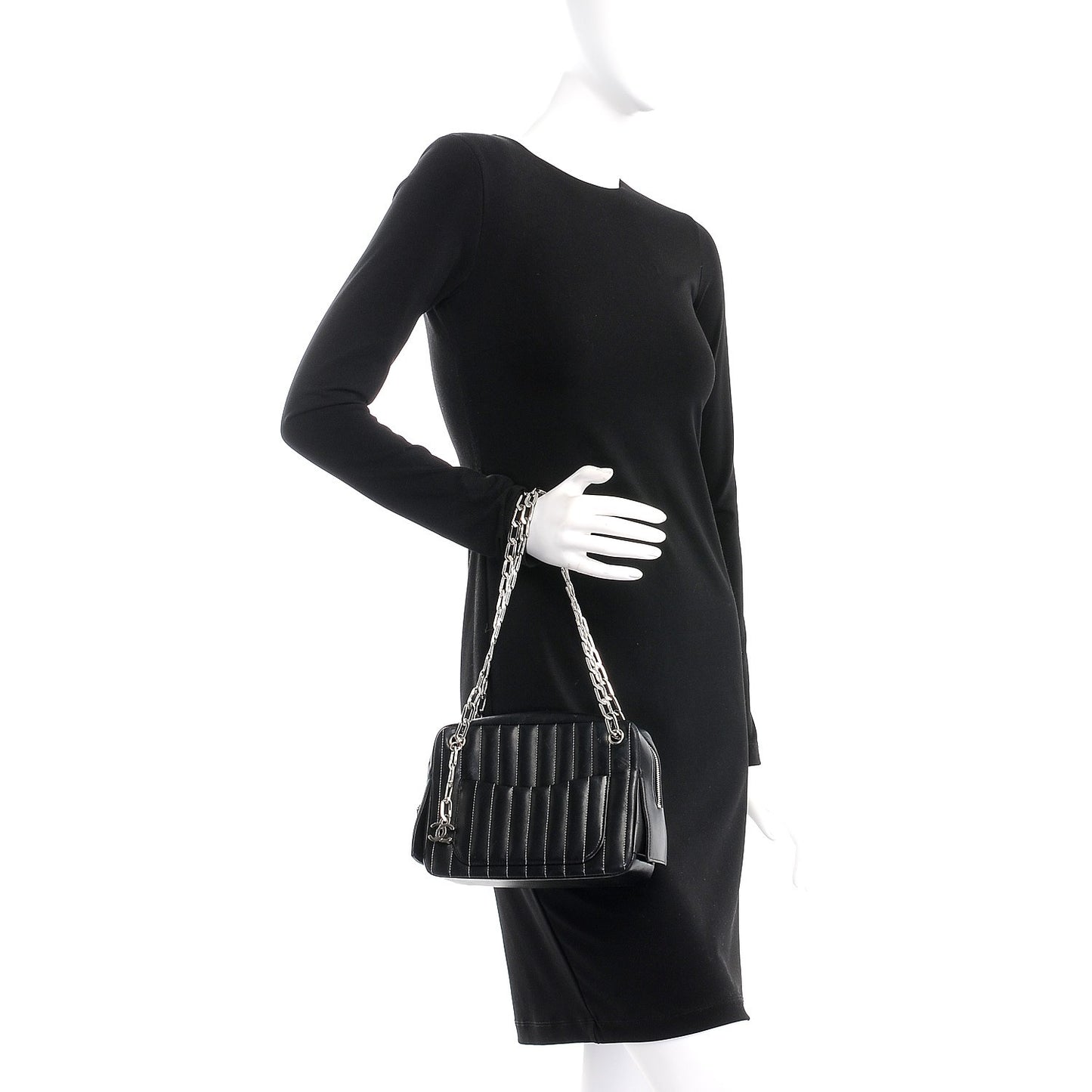 Lambskin Vertical Quilted Mademoiselle Small Camera Case Black