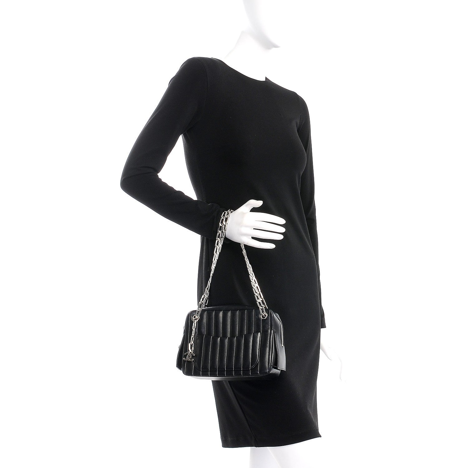 Chanel Lambskin Vertical Quilted Mademoiselle Small Camera Case Black 2 of 15