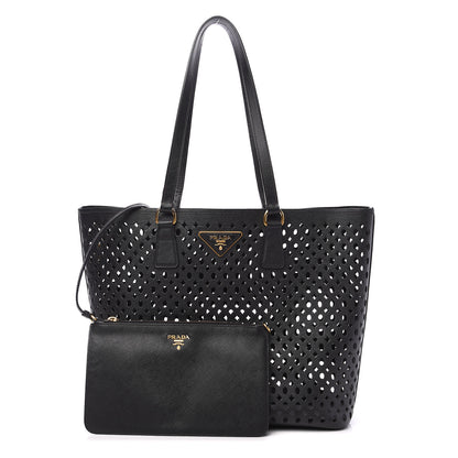 Prada Saffiano Perforated Tote Black 1 of 11