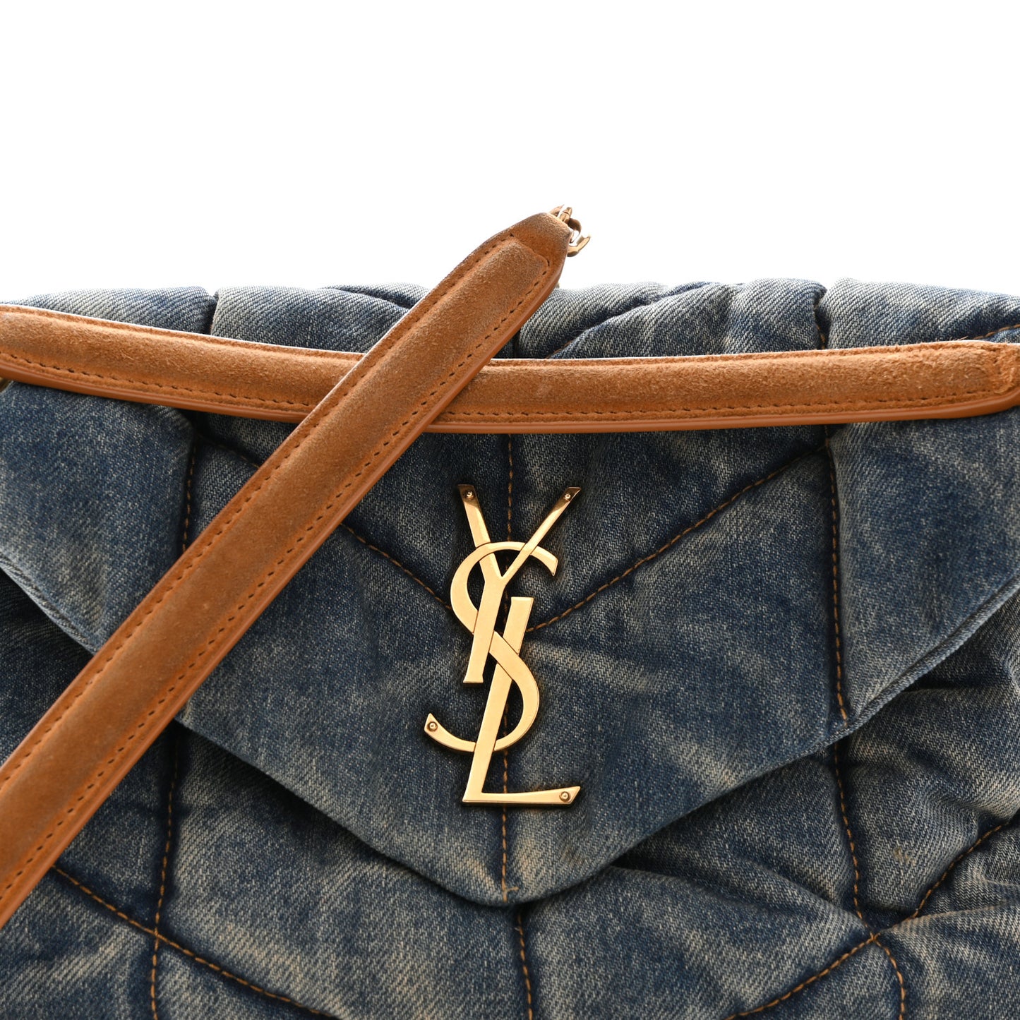Denim Quilted Small Loulou Puffer Monogram Chain Satchel Blue Cinnamon