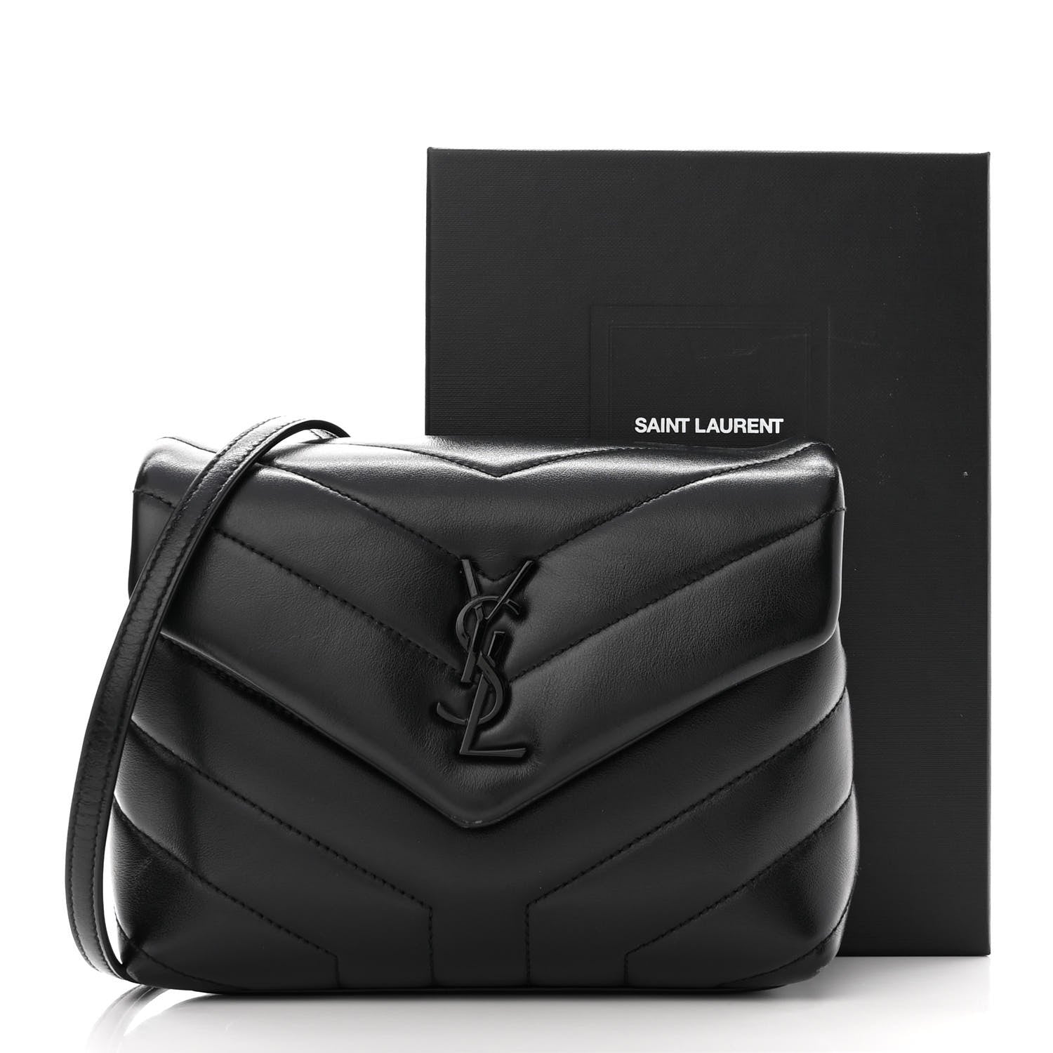 Saint Laurent Calfskin Y Quilted Monogram Toy Loulou Crossbody Bag Black 10 of 10