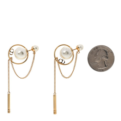 Christian Dior Pearl Tribales Dangle Chain Earrings Gold 2 of 6