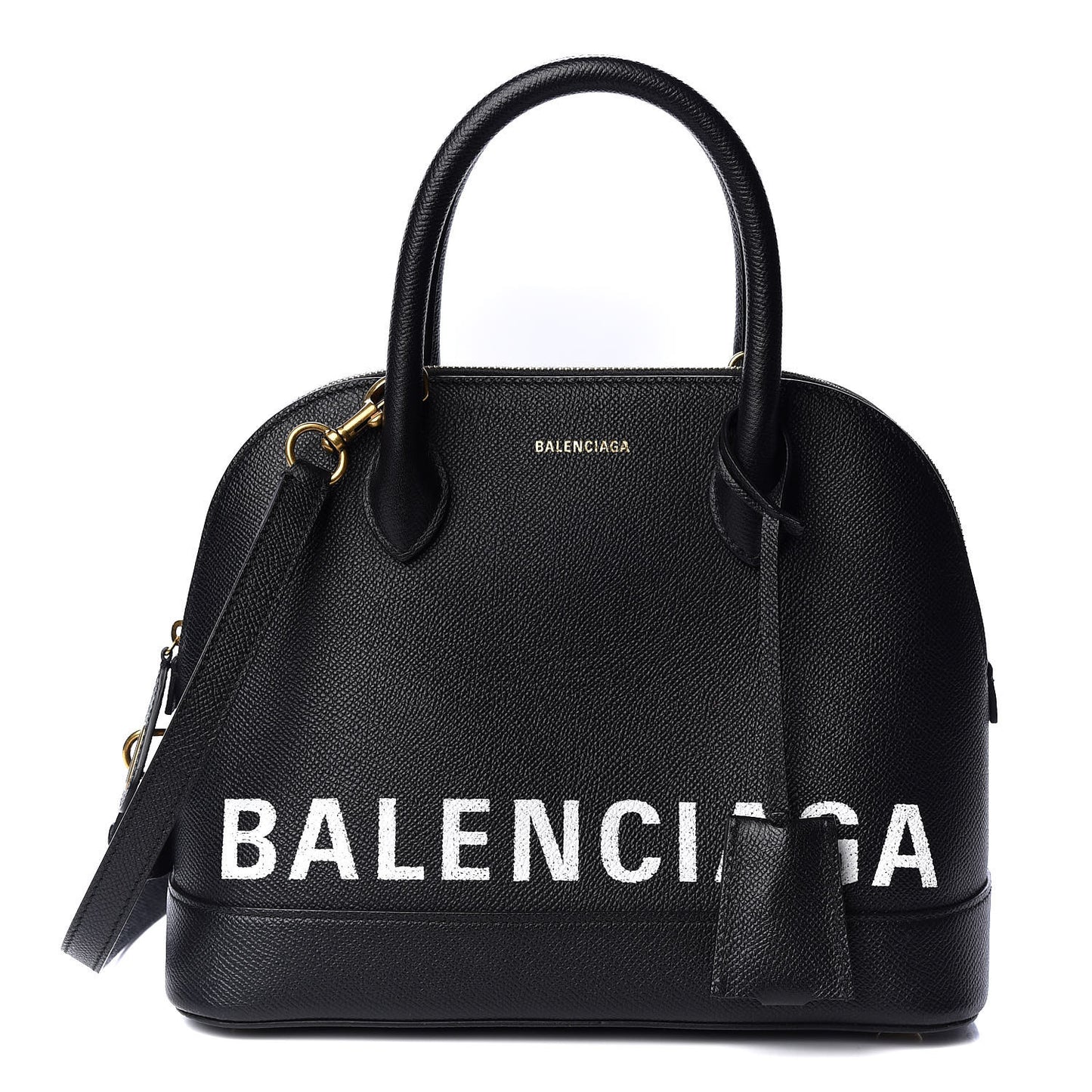 Signature Grained Calfskin Logo S Ville Top Handle Bag Black