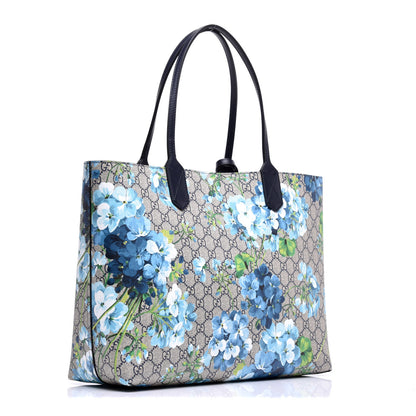 Gucci GG Supreme Monogram Blooms Medium Reversible Tote Beige Blue Navy 5 of 14