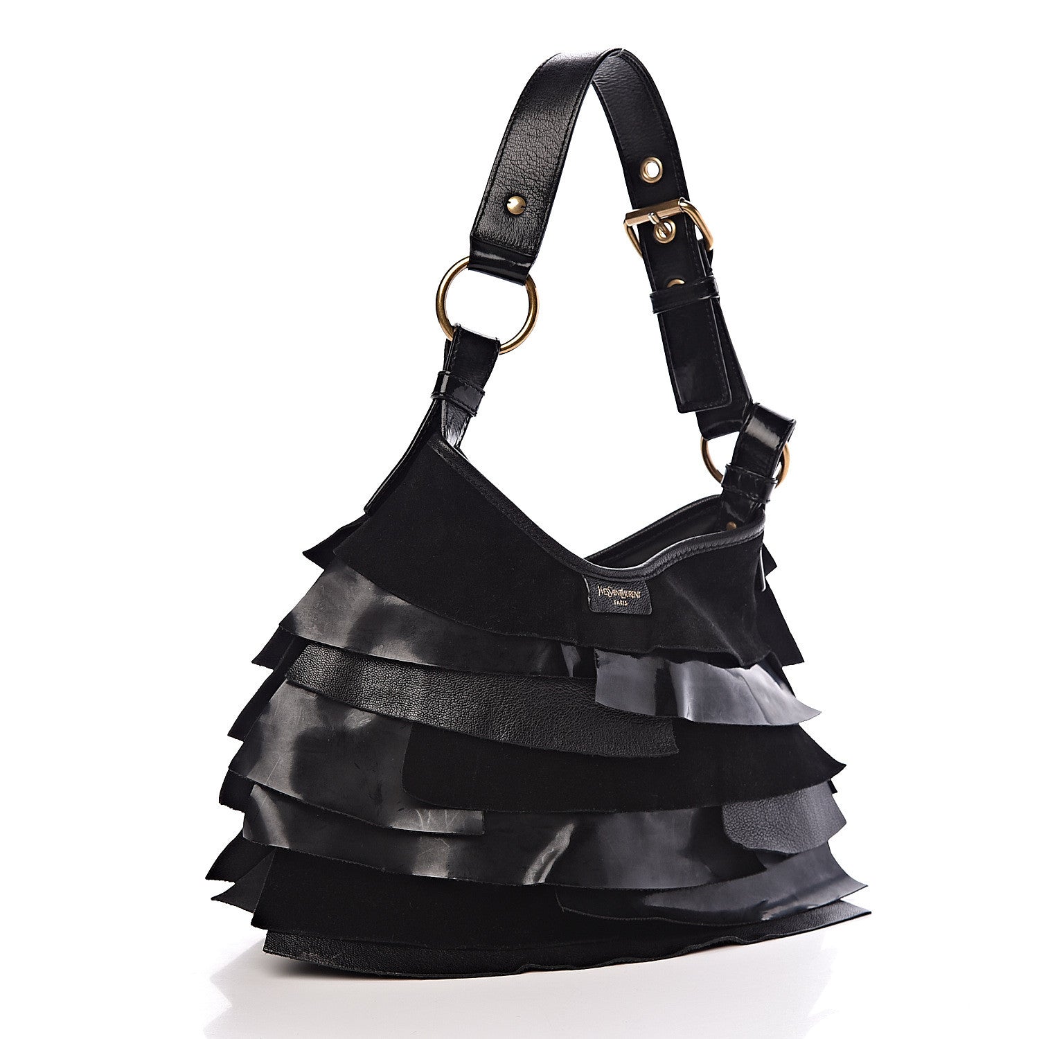 Saint Laurent Patent Chevre Suede Ruffle Small Saint Tropez Black 3 of 10