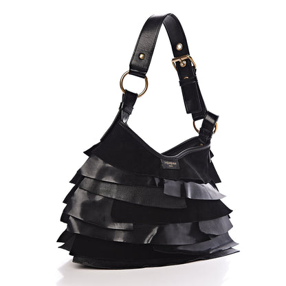 Saint Laurent Patent Chevre Suede Ruffle Small Saint Tropez Black 3 of 10
