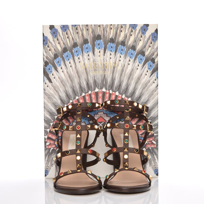 Valentino Garavani Calfskin Rockstud Rolling Cabochon 90mm City Sandals 38 Cacao 8 of 8