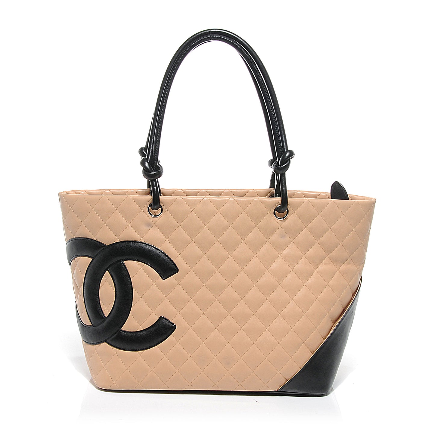 Calfskin Quilted Large Cambon Tote Beige Black
