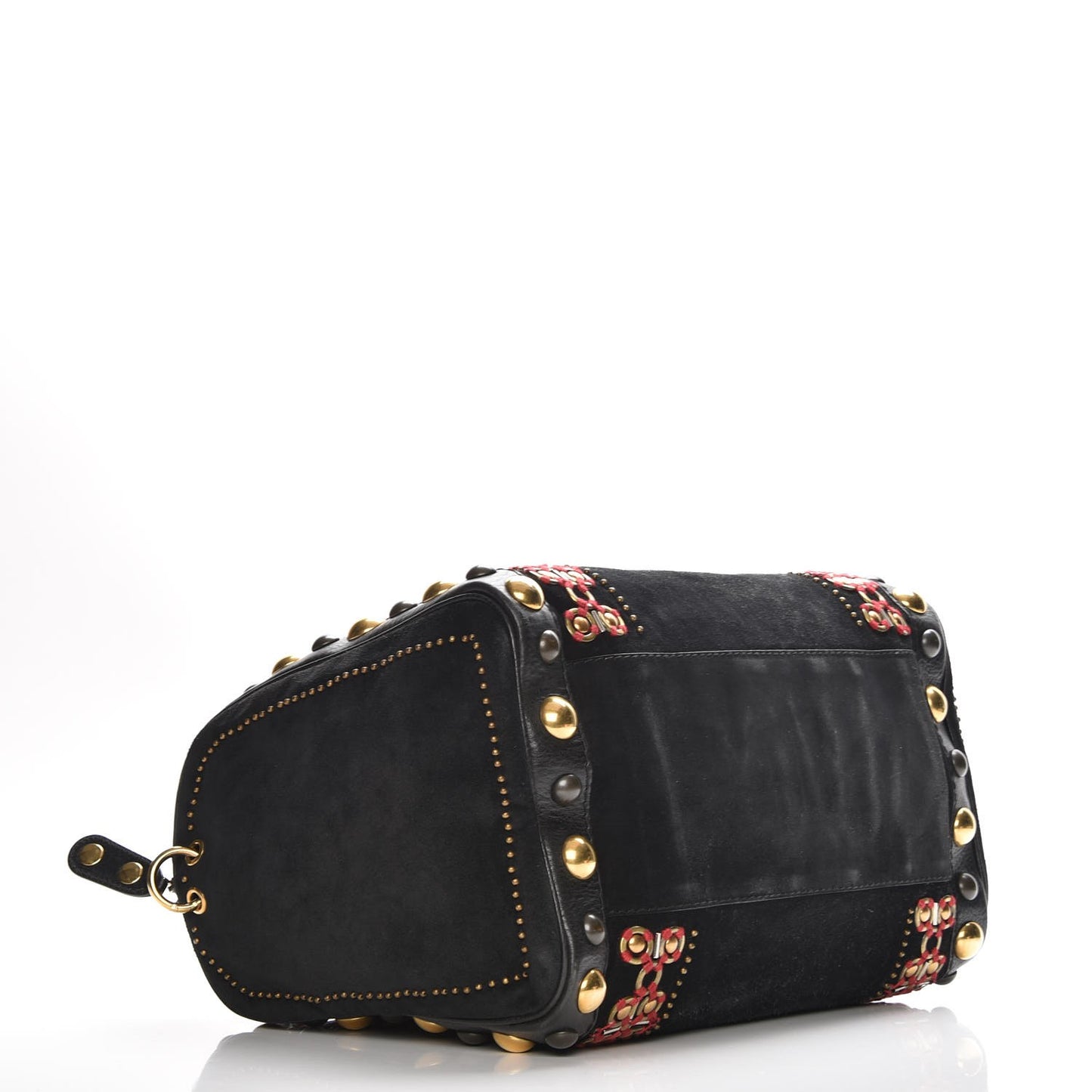 Suede Calfskin Large Babouska Studded Boston Black