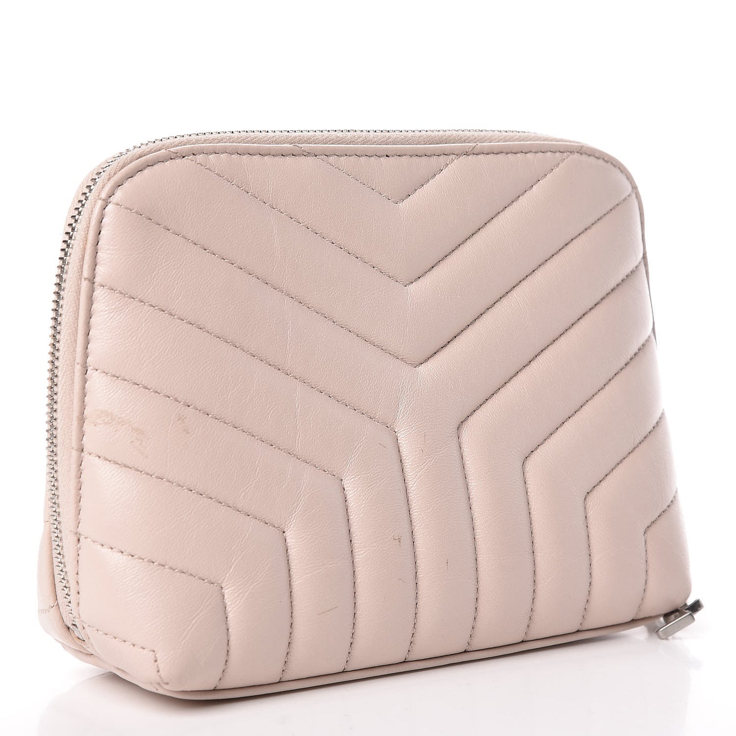 Lambskin Matelasse Cosmetic Case Washed Light Pink