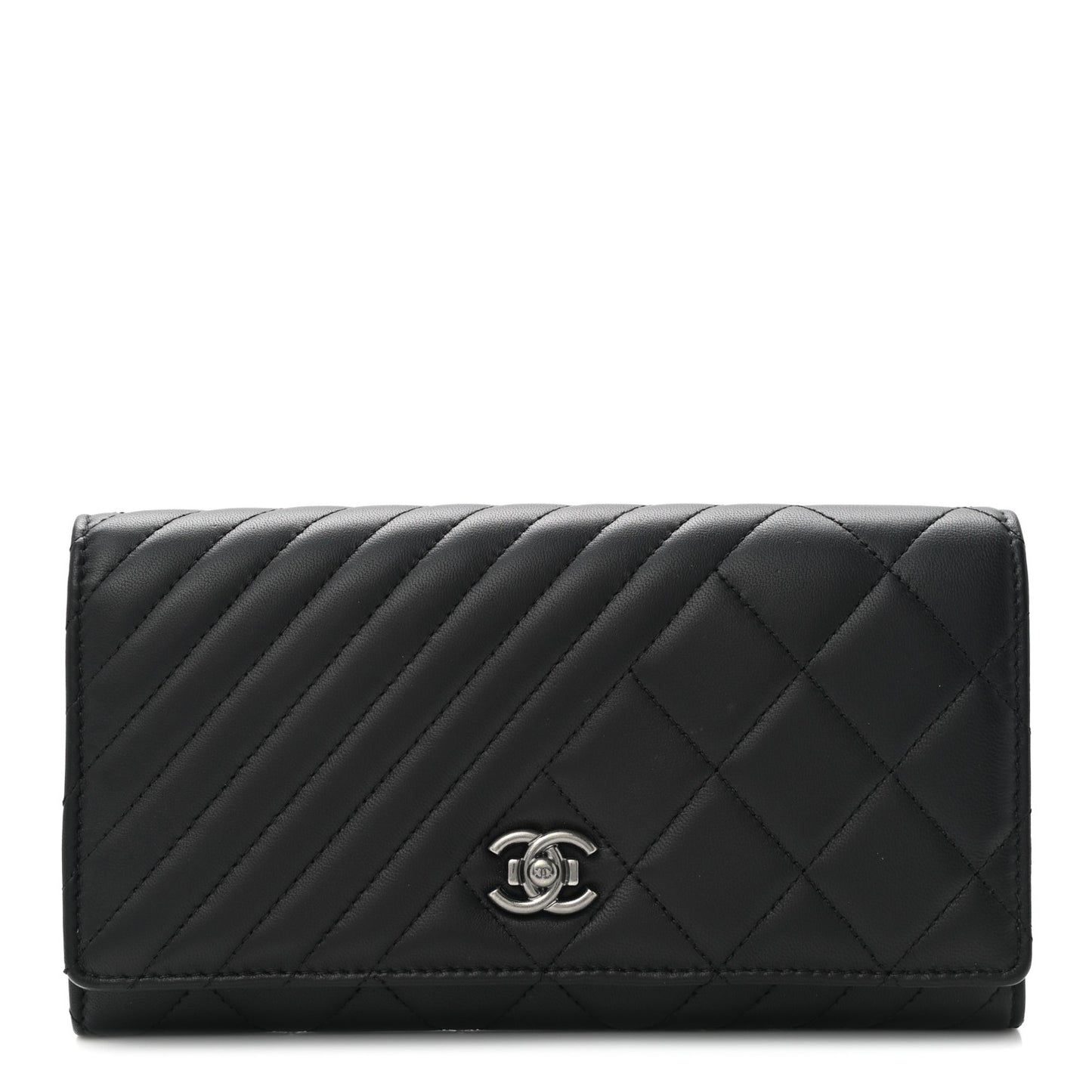 Lambskin Quilted Large Coco Boy Gusset Flap Wallet Black