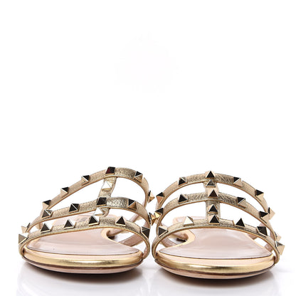 Valentino Garavani Metallic Nappa Rockstud Caged Flat Slide Sandals 37.5 Skin 2 of 7