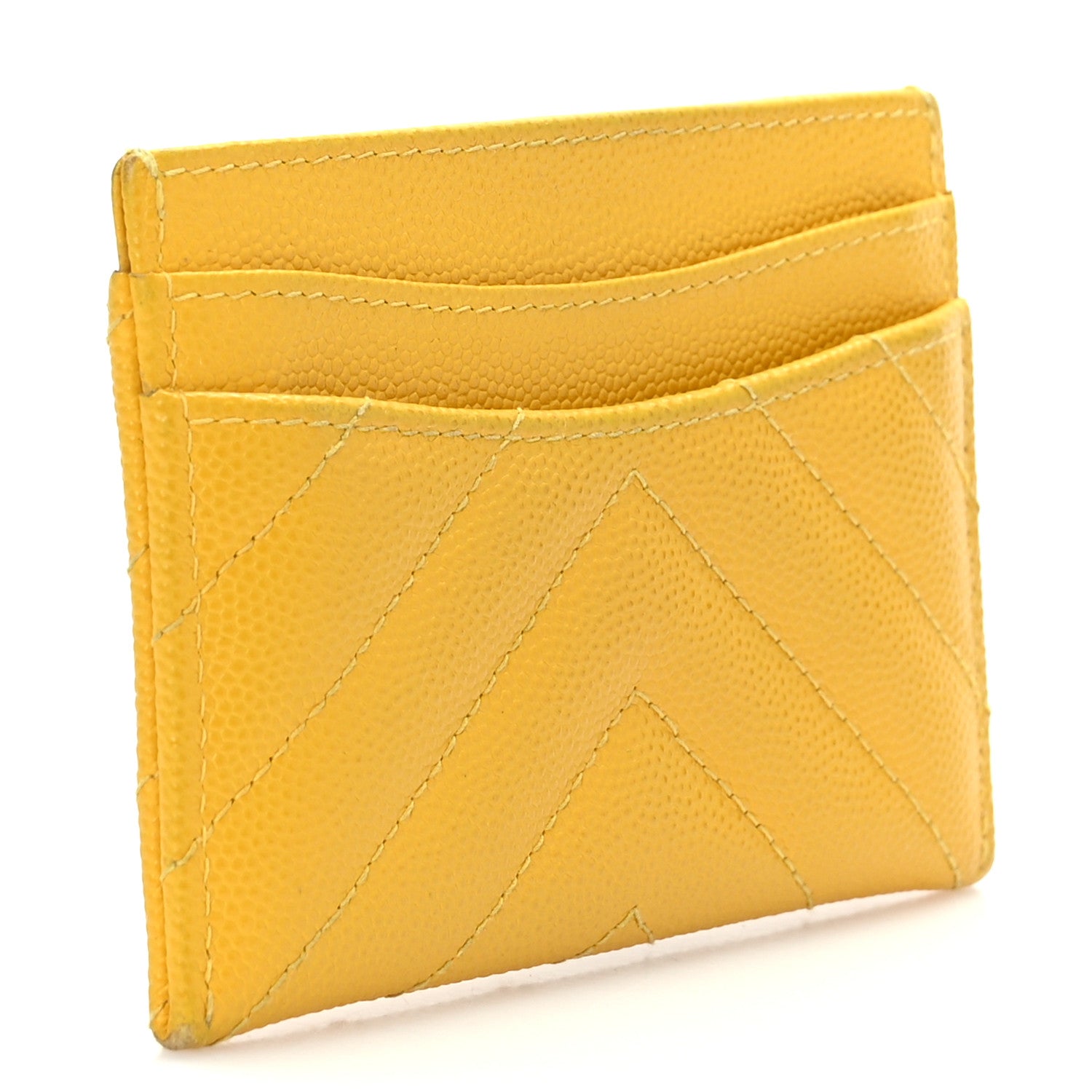 Chanel Caviar Chevron Quilted Card Holder Yellow 3 of 11