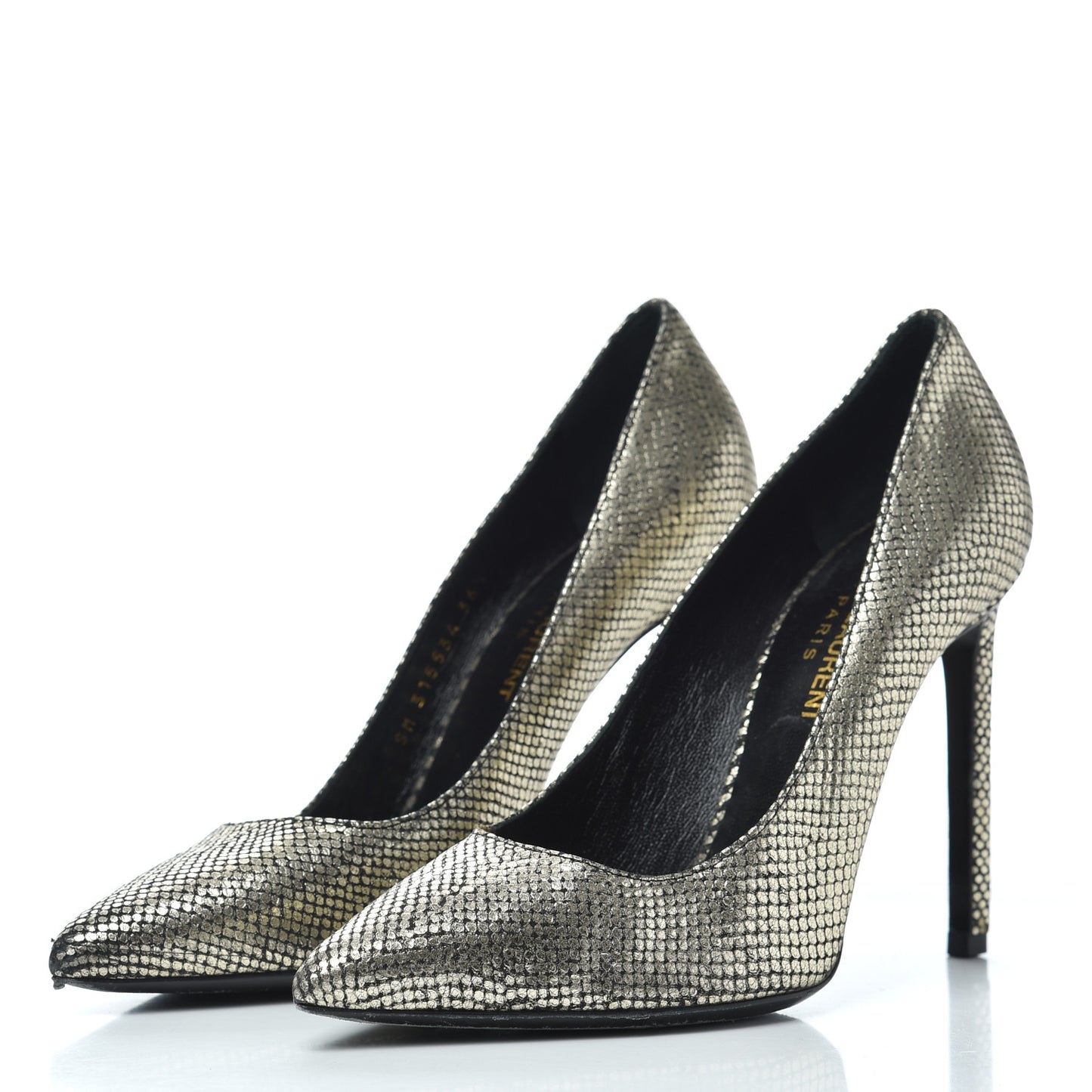 Metallic Snakeskin Embossed Calfskin Classic Paris 105 Pumps 36.5 Black Gold
