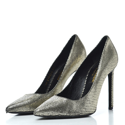 Saint Laurent Metallic Snakeskin Embossed Calfskin Classic Paris 105 Pumps 36.5 Black Gold 3 of 16