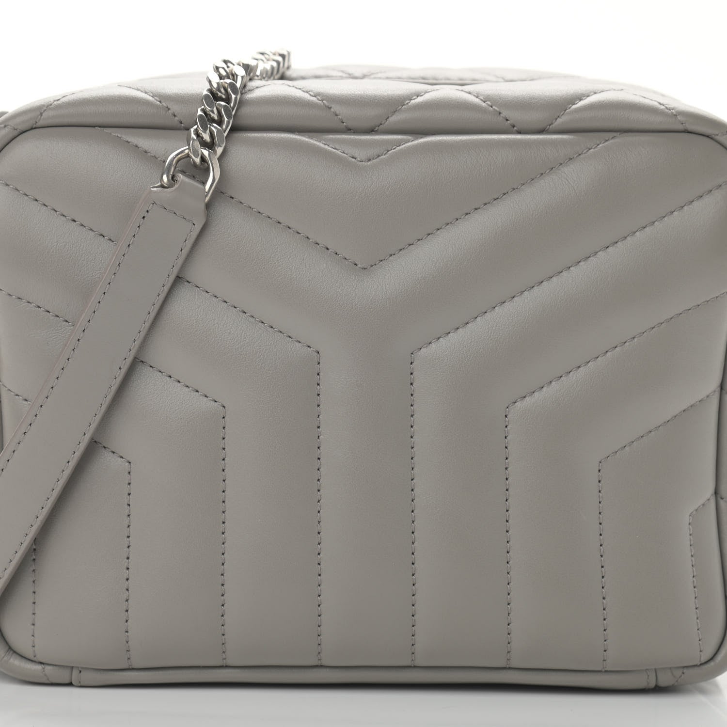 Saint Laurent Calfskin Y Quilted Monogram Small Loulou Bowling Bag Light Gray 8 of 16