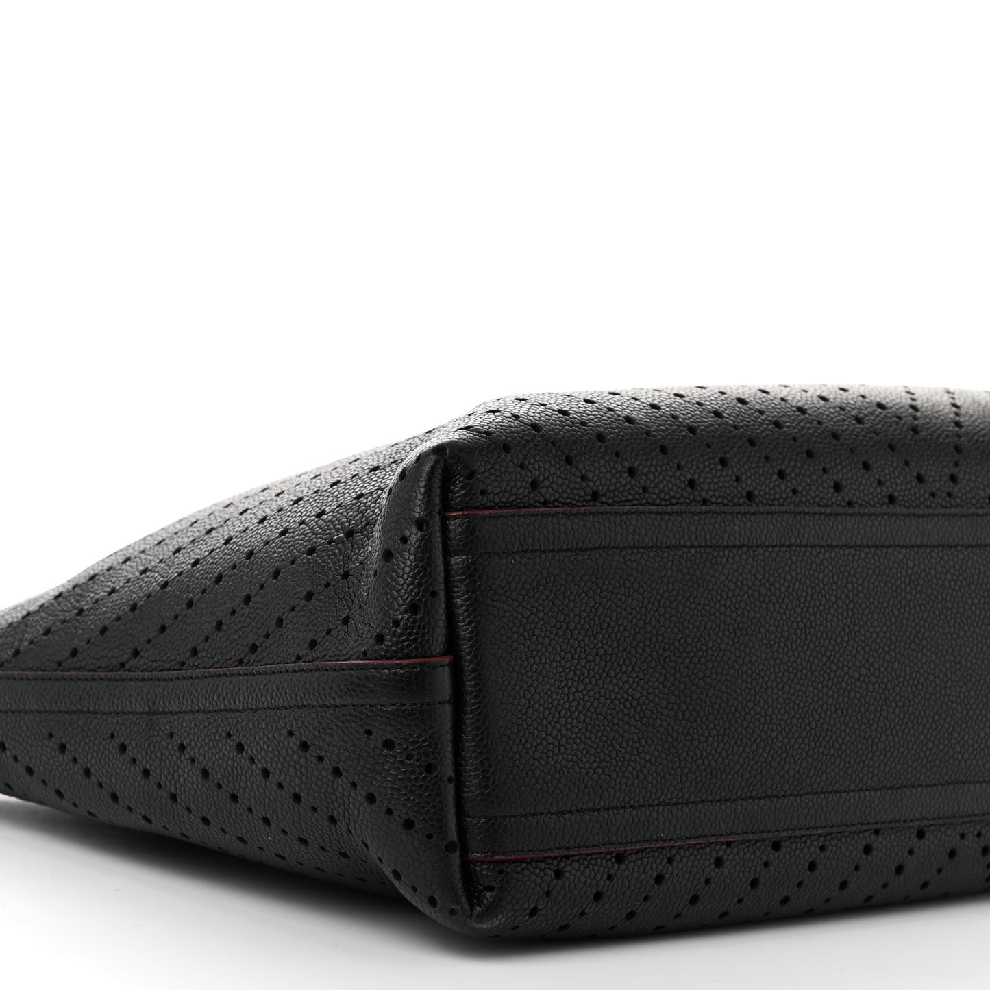Perforated Grained Calfskin Large Shopping Tote Black