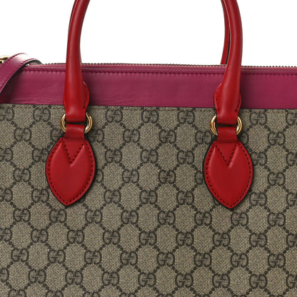 Gucci GG Supreme Monogram Moon Calfskin Small Zip Top Tote Beige Ebony Hibiscus Red New Rosette 8 of 15
