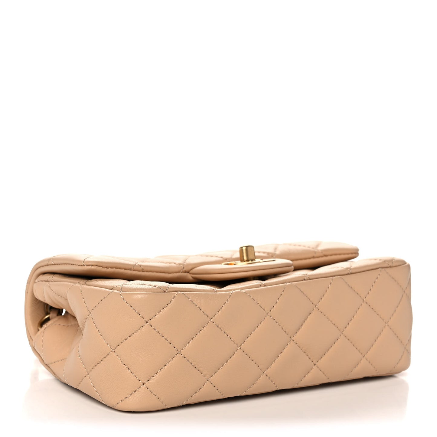 Lambskin Quilted Mini Rectangular Pearl Crush Flap Beige