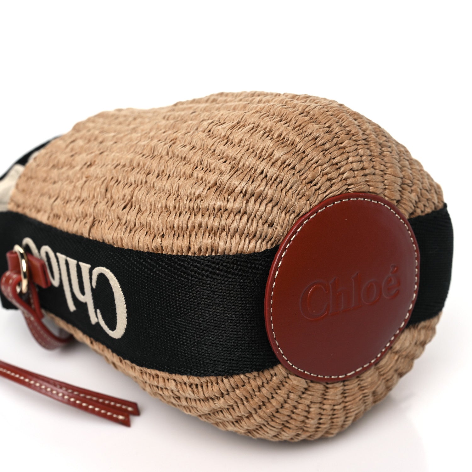 Chloe X MIFUKO Raffia Calfskin Small Woody Basket Shoulder Bag Black Beige 10 of 11