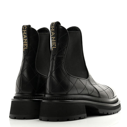 Chanel Calfskin Patent Cap Toe Quilted Short Boots 36 Black 4 of 9
