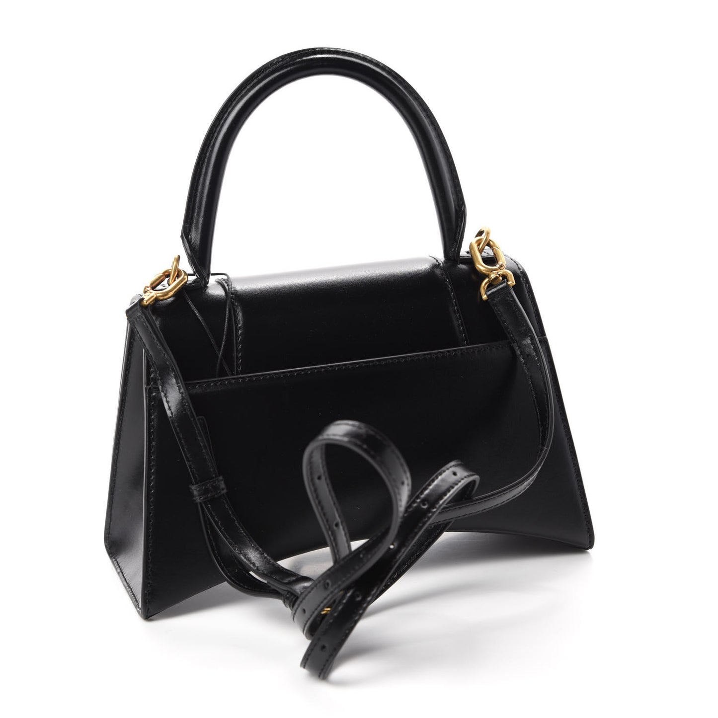 Shiny Box Calfskin Small Hourglass Top Handle Bag Black