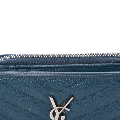 Saint Laurent Grain De Poudre Matelasse Compact Zip Around Wallet Peacock Green 14 of 21
