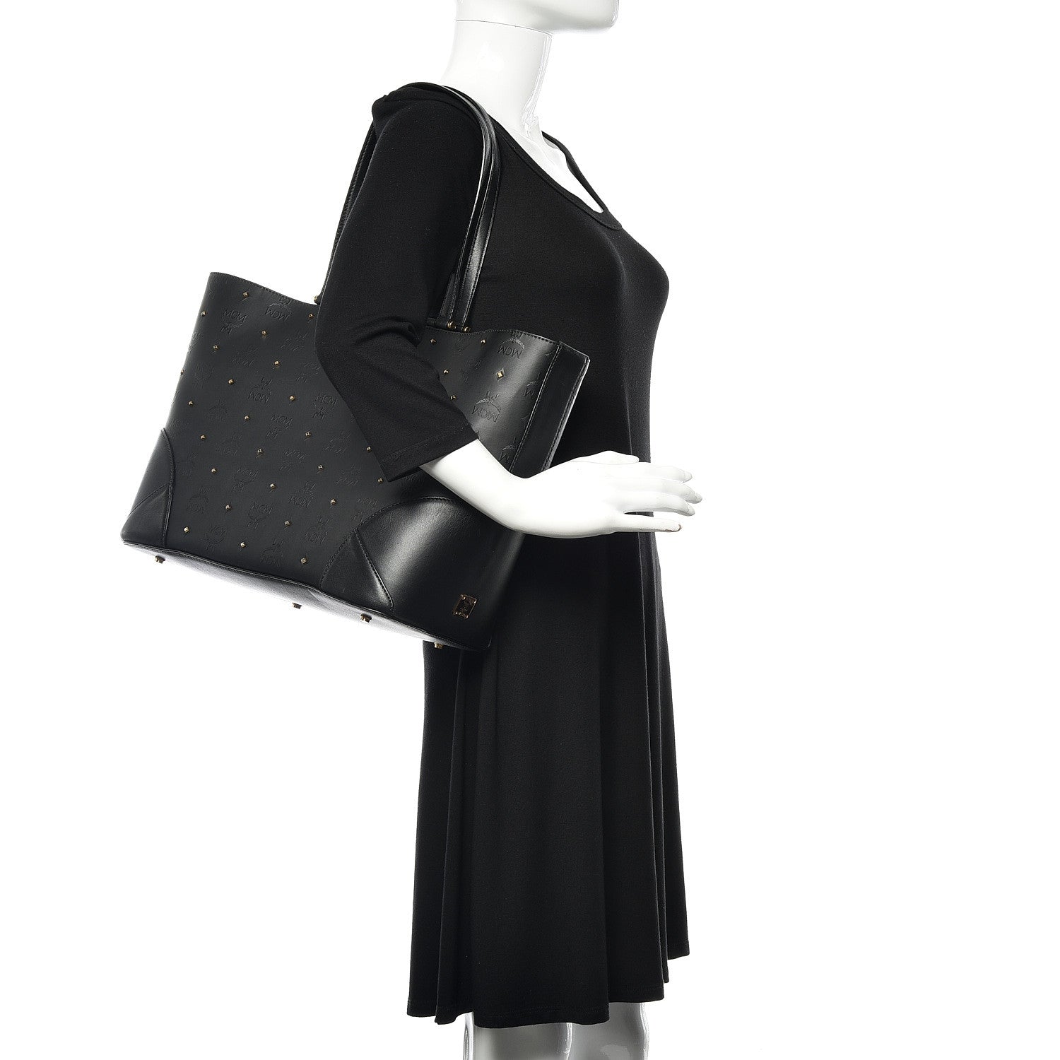 MCM Coated Canvas Studded Shopper Tote Black 2 of 14