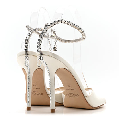 Jimmy Choo Satin Crystal Saeda 100 Sandals 37 White 4 of 10