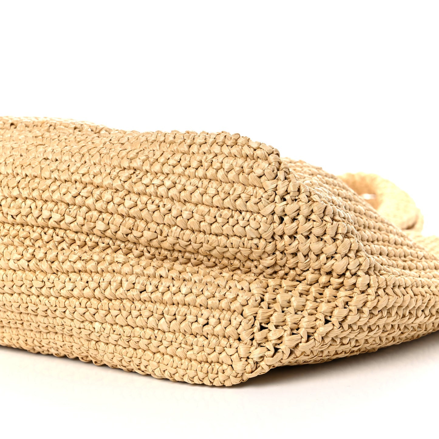 Yarn Raffia Effect Crochet Embroidered Logo Tote Naturale
